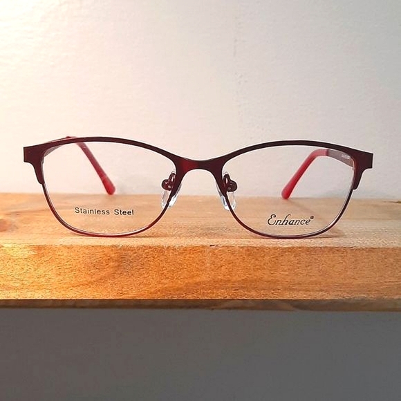Enhance Other - NEW prescription-ready Eyeglass Frame burgundy STAINLESS STEEL youth small adult